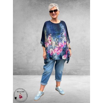 Frenzi Shirt Oversized Kunstzinnige Bloemenprint blauw