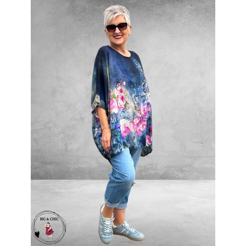 Frenzi Shirt Oversized Kunstzinnige Bloemenprint blauw