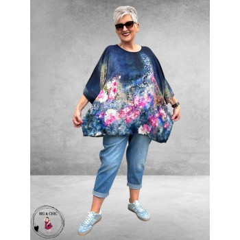 Frenzi Shirt Oversized Kunstzinnige Bloemenprint blauw