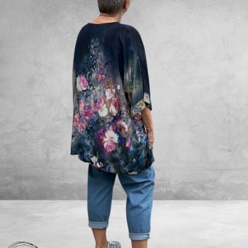 Frenzi Shirt Oversized Kunstzinnige Bloemenprint blauw