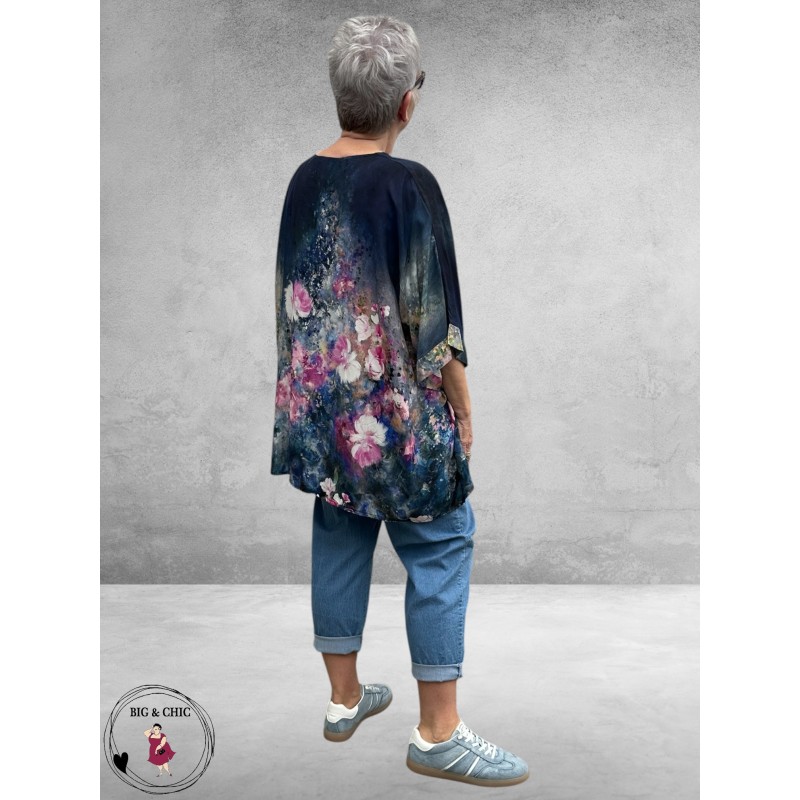 Frenzi Shirt Oversized Kunstzinnige Bloemenprint blauw