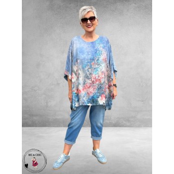 Frenzi Shirt Oversized Kunstzinnige Bloemenprint lichtblauw