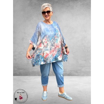 Frenzi Shirt Oversized Kunstzinnige Bloemenprint lichtblauw