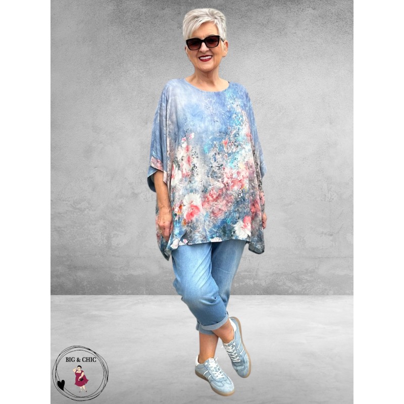 Frenzi Shirt Oversized Kunstzinnige Bloemenprint lichtblauw