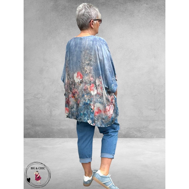 Frenzi Shirt Oversized Kunstzinnige Bloemenprint lichtblauw