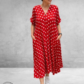FRENZI Jurk Lang Rood Dots