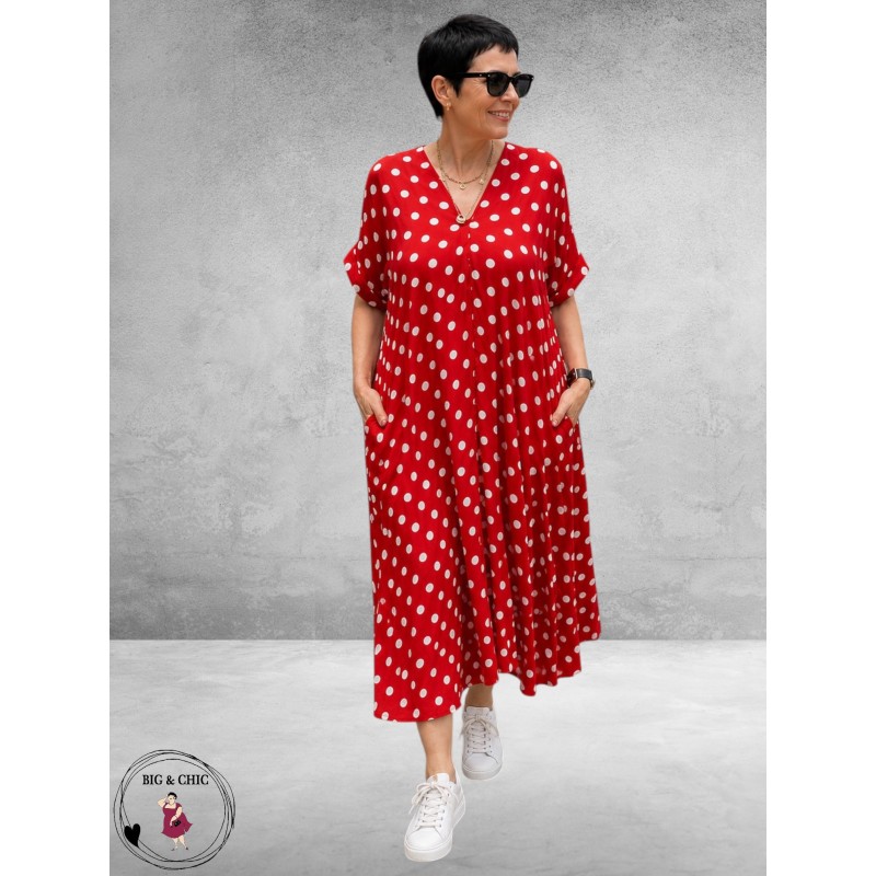 FRENZI Jurk Lang Rood Dots