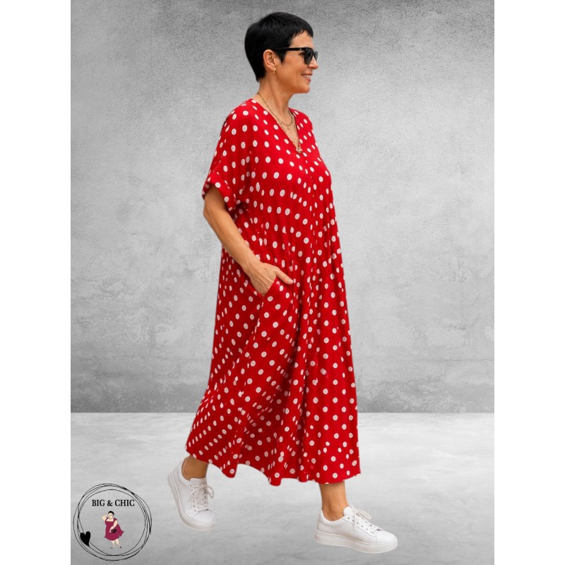 FRENZI Jurk Lang Rood Dots
