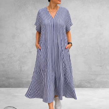 FRENZI Jurk Lang Blauw/Wit