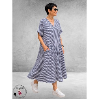 FRENZI Jurk Lang Blauw/Wit