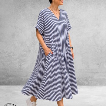FRENZI Jurk Lang Blauw/Wit