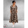FRENZI Jurk Lang Bruin/Creme/Zwart