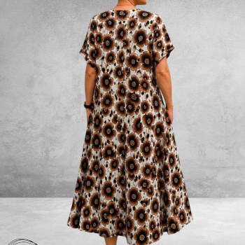 FRENZI Jurk Lang Bruin/Creme/Zwart