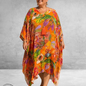 Frenzi Jurk/Kaftan Oranje Multi Flowers