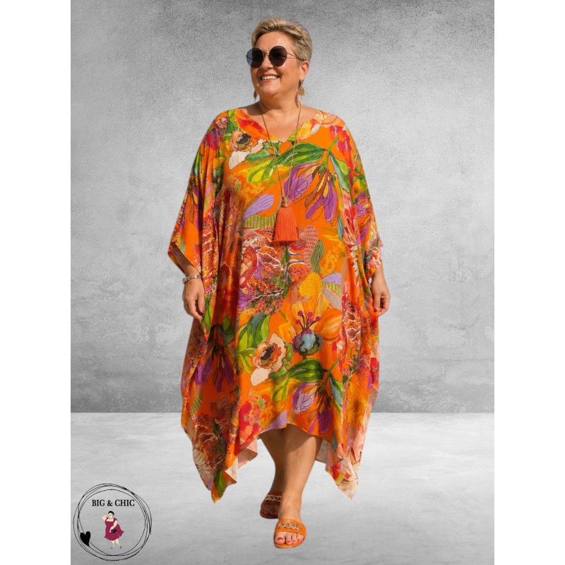 Frenzi Jurk/Kaftan Oranje Multi Flowers