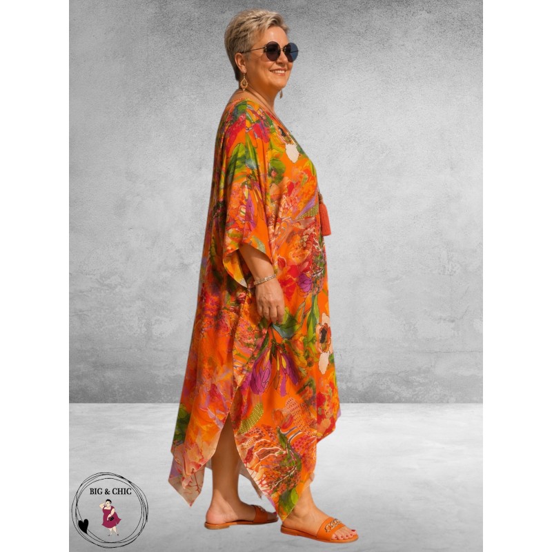 Frenzi Jurk/Kaftan Oranje Multi Flowers