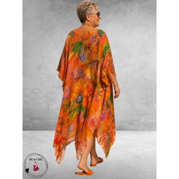 Frenzi Jurk/Kaftan Oranje Multi Flowers