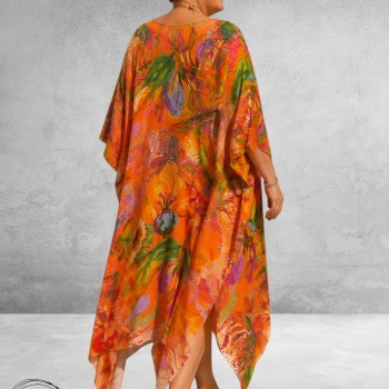 Frenzi Jurk/Kaftan Oranje Multi Flowers