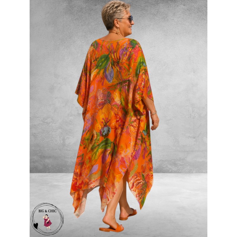 Frenzi Jurk/Kaftan Oranje Multi Flowers