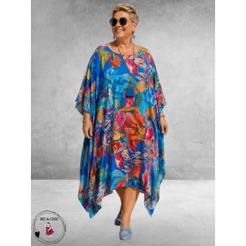 Frenzi Jurk/Kaftan Blauw Multi Flowers