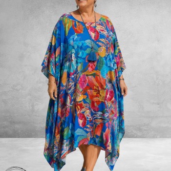 Frenzi Jurk/Kaftan Blauw Multi Flowers