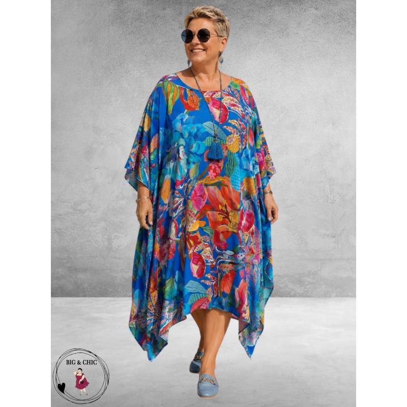 Frenzi Jurk/Kaftan Blauw Multi Flowers
