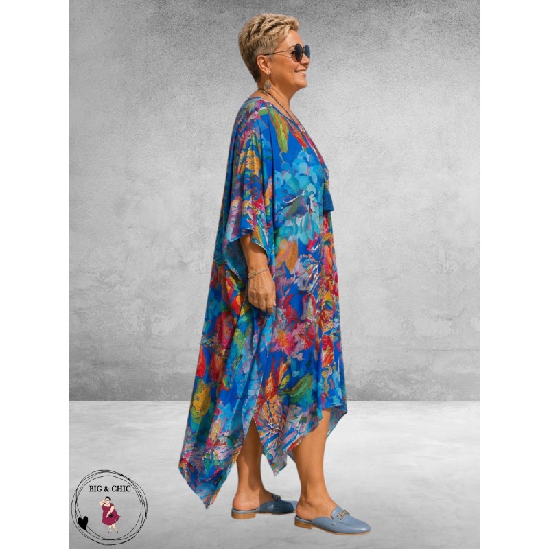 Frenzi Jurk/Kaftan Blauw Multi Flowers