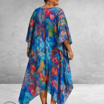 Frenzi Jurk/Kaftan Blauw Multi Flowers