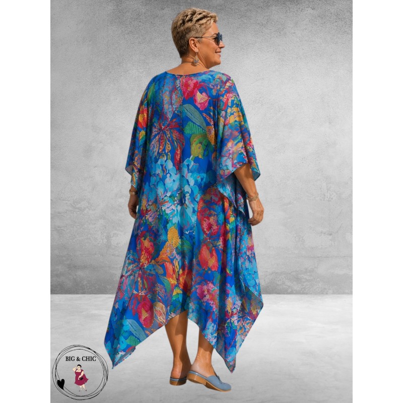 Frenzi Jurk/Kaftan Blauw Multi Flowers