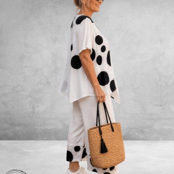 Frenzi Tweedeelige Pak Wit/Zwart Polkadots