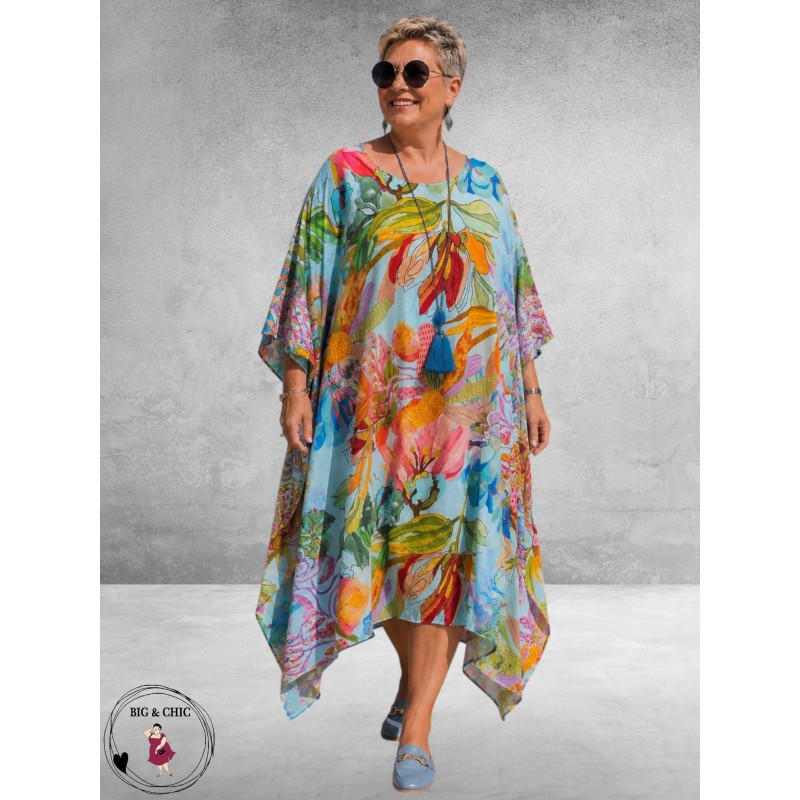 Frenzi Jurk/Kaftan Lichtblauw Multi Flowers
