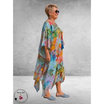 Frenzi Jurk/Kaftan Lichtblauw Multi Flowers