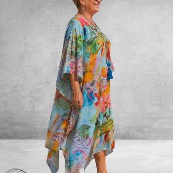 Frenzi Jurk/Kaftan Lichtblauw Multi Flowers