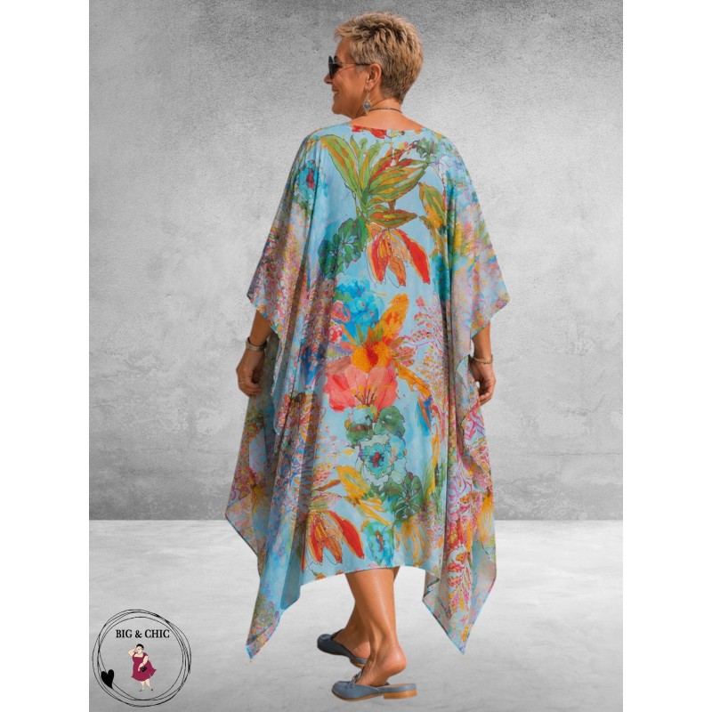 Frenzi Jurk/Kaftan Lichtblauw Multi Flowers