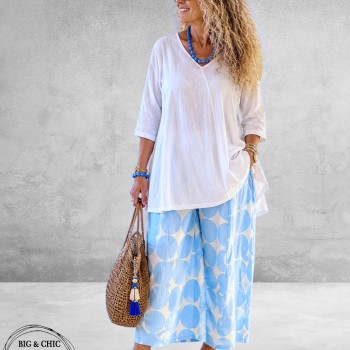Frenzi Broek Culotte Lichtblauw/Wit