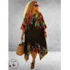 Frenzi Jurk/Kaftan Zwart Multi Flowers