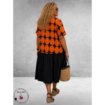 Frenzi Jurk Stippen Zwart/Oranje