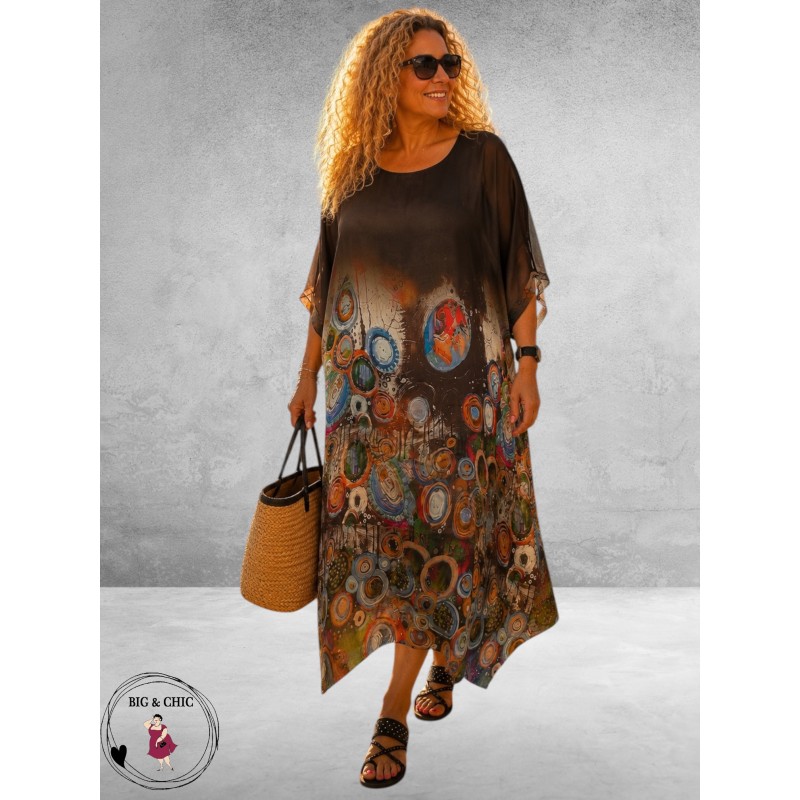 Frenzi Kaftanjurk Chiffon Bruin Multi