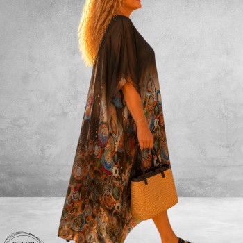 Frenzi Kaftanjurk Chiffon Bruin Multi