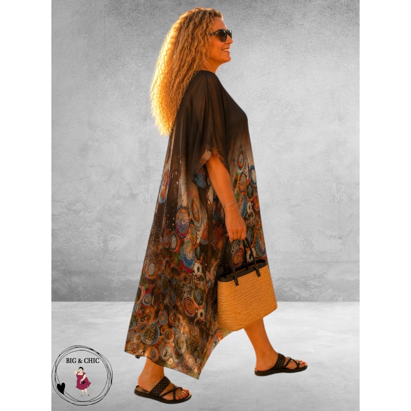 Frenzi Kaftanjurk Chiffon Bruin Multi