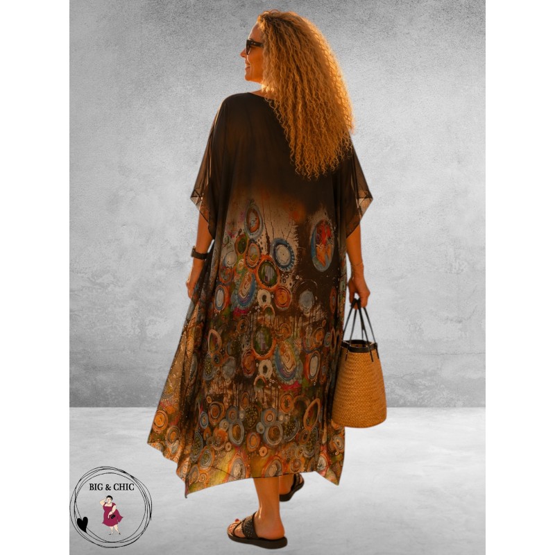 Frenzi Kaftanjurk Chiffon Bruin Multi