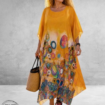 Frenzi Kaftanjurk Chiffon Oranje Multi