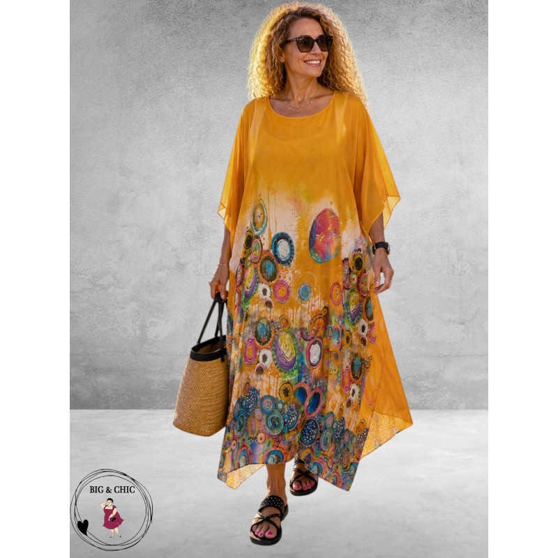 Frenzi Kaftanjurk Chiffon Oranje Multi