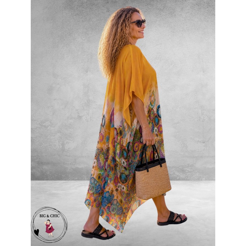 Frenzi Kaftanjurk Chiffon Oranje Multi