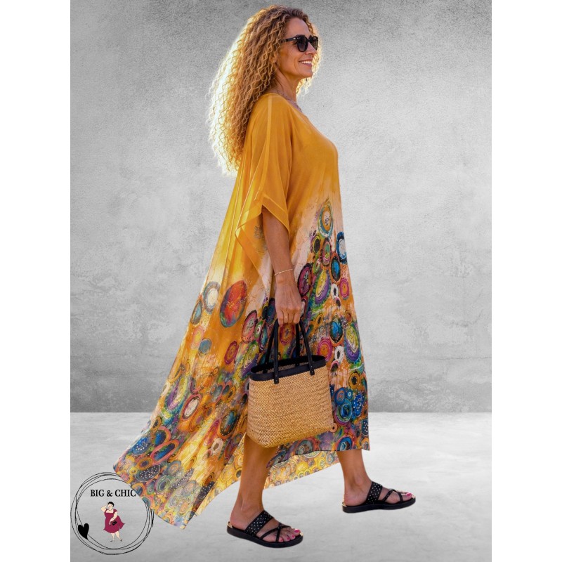Frenzi Kaftanjurk Chiffon Oranje Multi