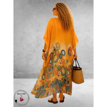 Frenzi Kaftanjurk Chiffon Oranje Multi