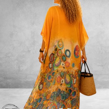 Frenzi Kaftanjurk Chiffon Oranje Multi