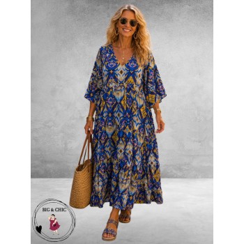 Frenzi Jurk Lang Blauw-Geel