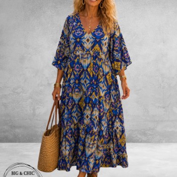 Frenzi Jurk Lang Blauw-Geel
