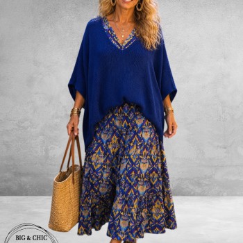 Frenzi Jurk Lang Blauw-Geel